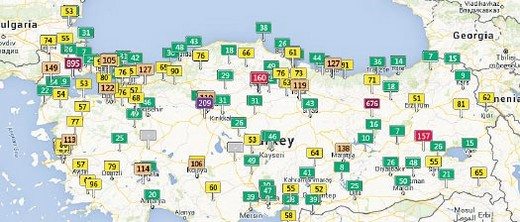 türkiye hava kirliliği haritası